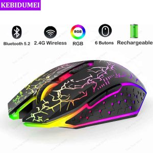 Bluetooth 5.2 Dual-Mode Wireless Gaming Mouse – RGB, 2.4G, Silent 6-Button Mouse for MacBook, Laptop & Computer