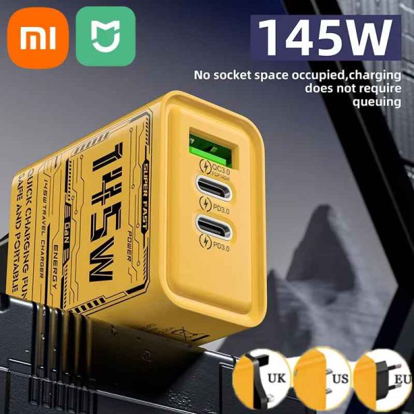 Xiaomi 145W 3-Port Fast Charger – USB Type-C Quick Charging Adapter with EU/US/UK Plug for iPhone 16 Pro & Samsung